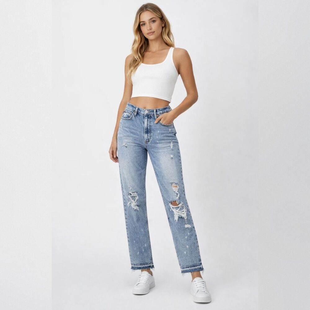Abercrombie & Fitch Ultra High Rise Ankle Straight Jeans Womens 27/4 Distressed